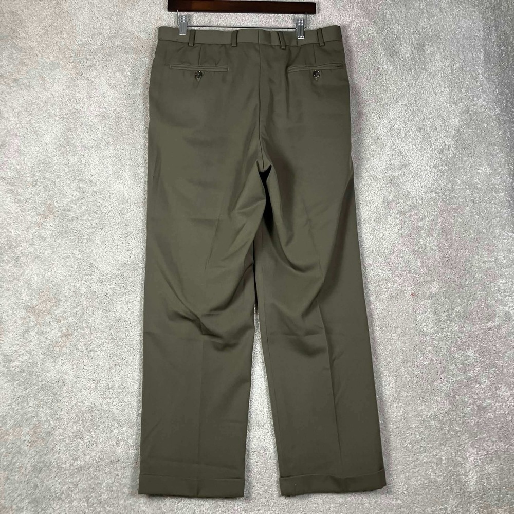 Brooks Brothers Dress Pants Mens 38 Brown Olive Pleated Cuffed 100% Wool Canada - Picture 7 of 10